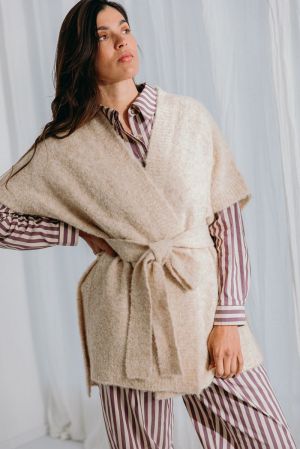 Dre boucle knit wrapped jacket Latte