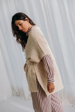 Dre boucle knit wrapped jacket Latte